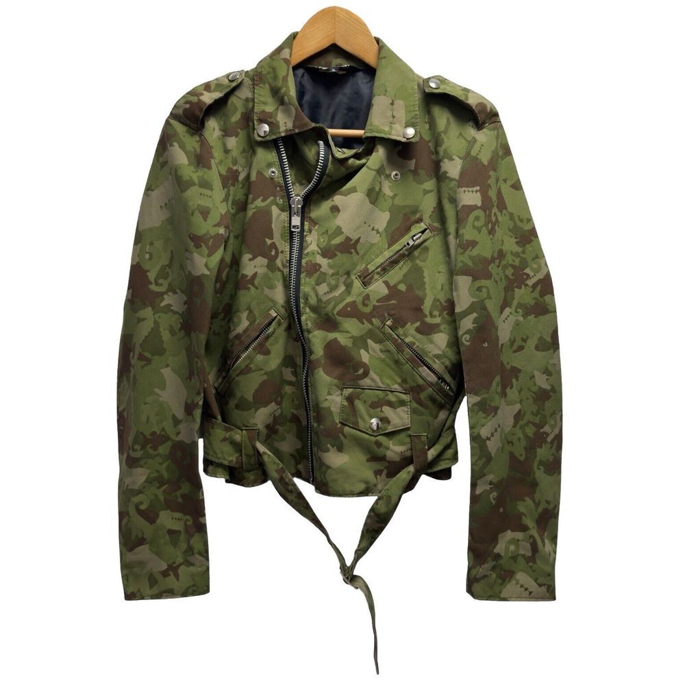 Comme Des Garçons Black Women's Sz Small Side Zip Animal Camo Moto Riders Jacket